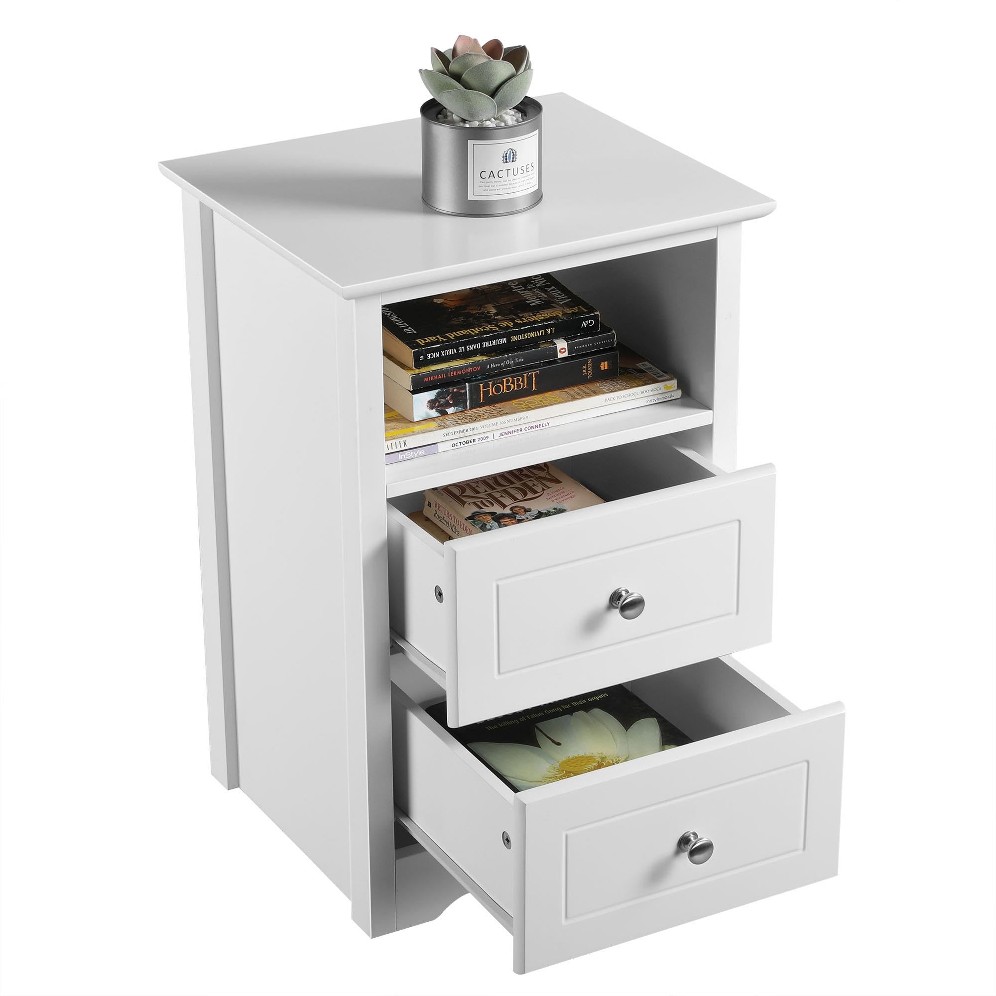 Yaheetech Mesita de Noche con Dos Cajones Mesillas de Noche Blanca | Cajonera Mueble para Cama Dormitorio Madera MDF 40x35x60cm