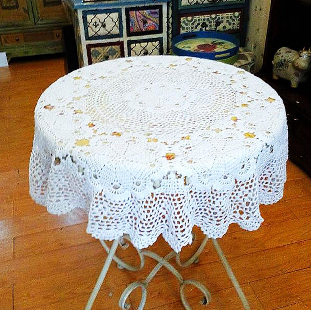 Laivigo New Handmade Crochet Lace Round Table Cloth Doilies Doily,35 Inch,Beige
