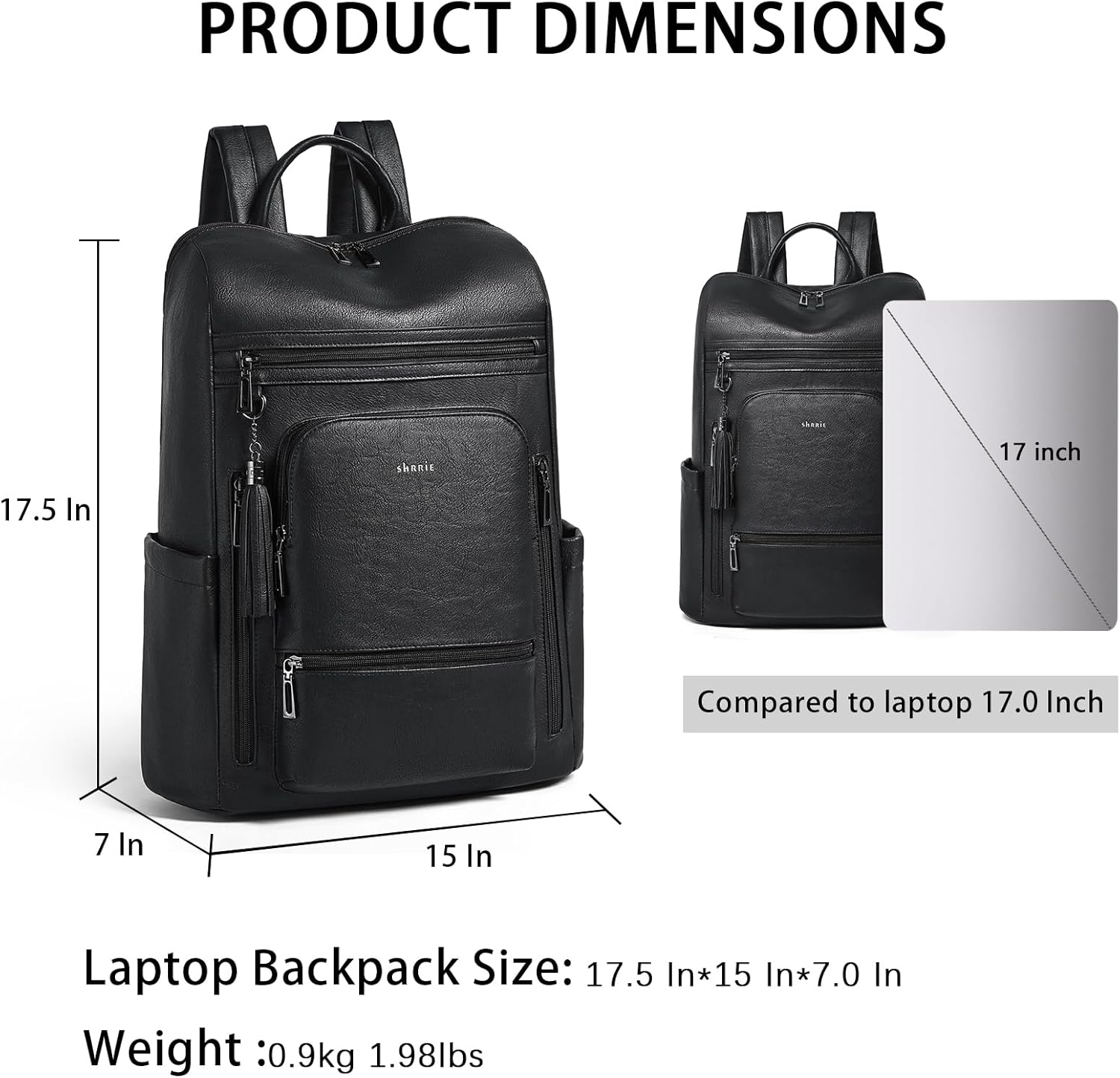 Shrrie Upgraded Large Travel Laptop Backpack with Laptop Compartmetn Fits 17 inch Laptop,Waterproof Vegan Leather Computer Backpack for Women and Men Work Business College - Image 3