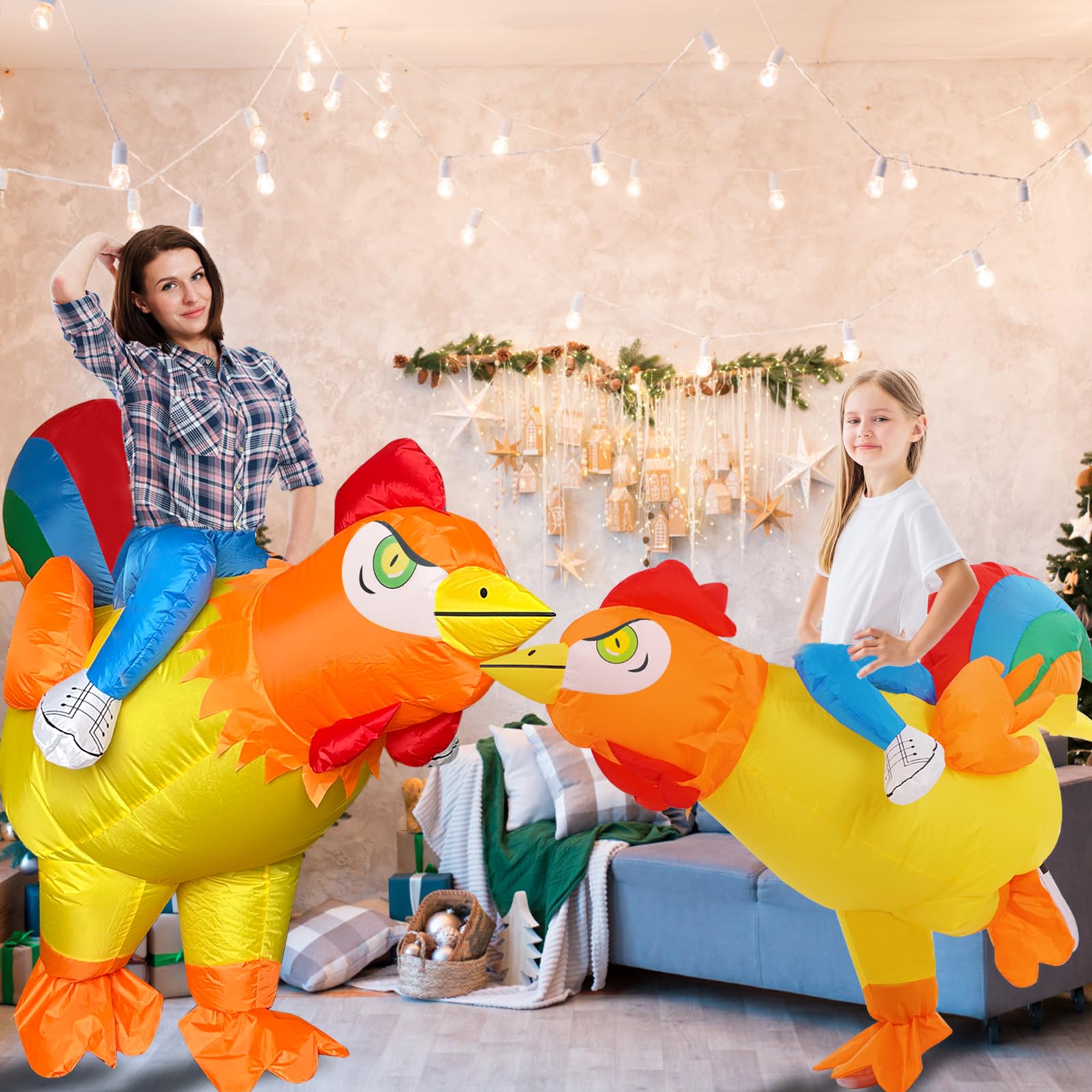 Aufblasbare Huhn Hahn Kostüm für Erwachsene Kinder, Halloween Hühner Blow Up Ride-on Huhn Kostüme ür Männer Frauen, lustige Kostümparty Kostüme