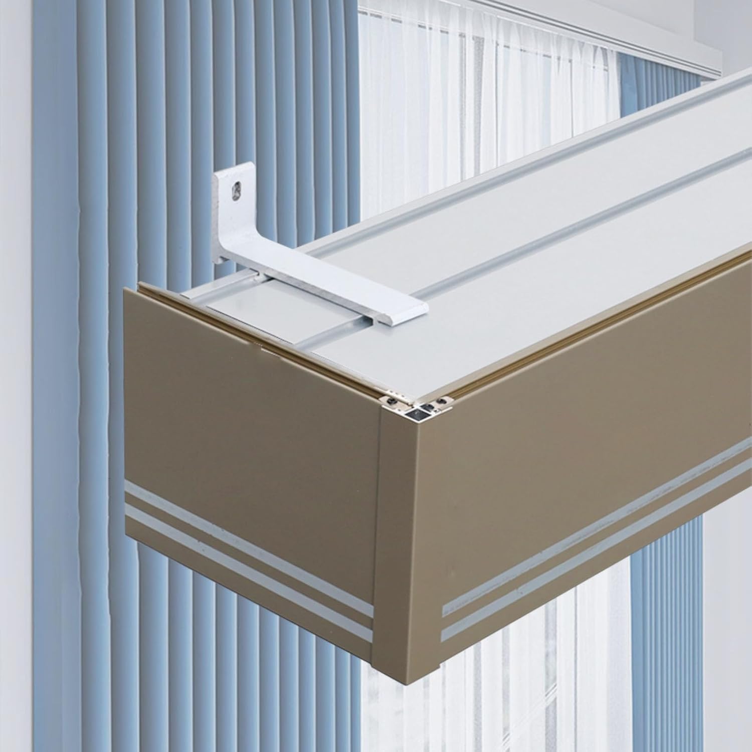 Double Track Blackout Curtain Pelmet Box for Living Room, Dorm Room & Study - Stylish Window Treatment, Noise Reduction, Light Blocking, Easy Installation