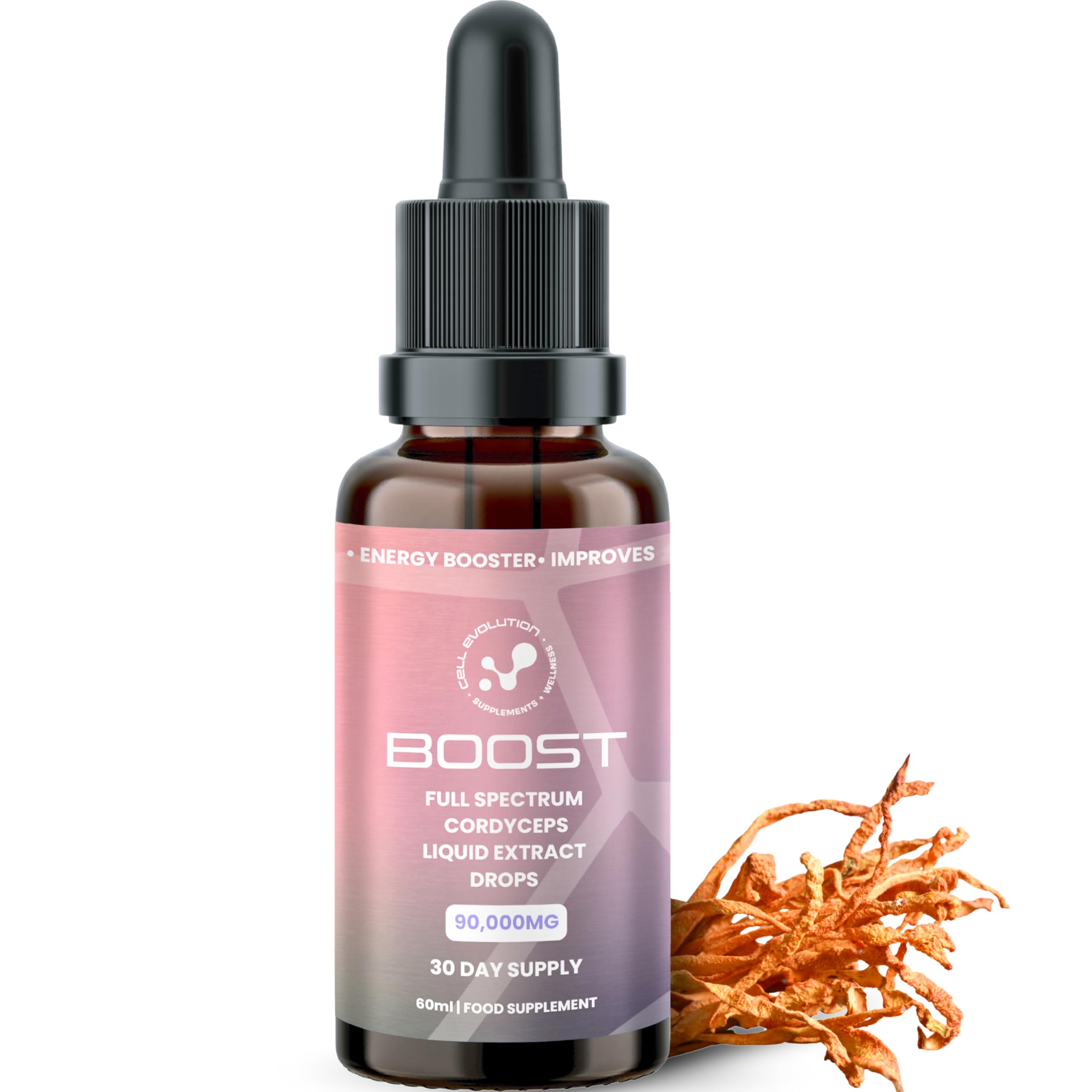 Cordyceps Full Spectrum Liquid Mushroom Drops Supplement, Super Strength 90,000mg (15:1), Energy Booster & Improves Performance, Natural & Suitable for Vegans & Vegetarians