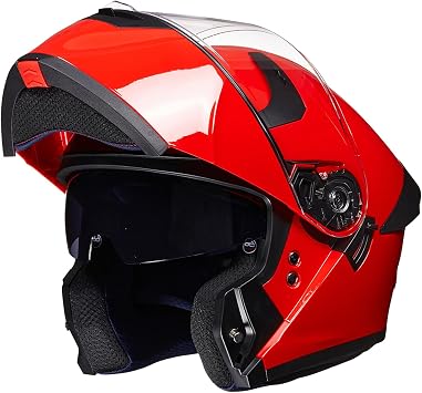 ILM Adult Motorcycle Helmet Dual Visor Flip up Modular Full Face Helmet DOT Model WS206Red,Medium