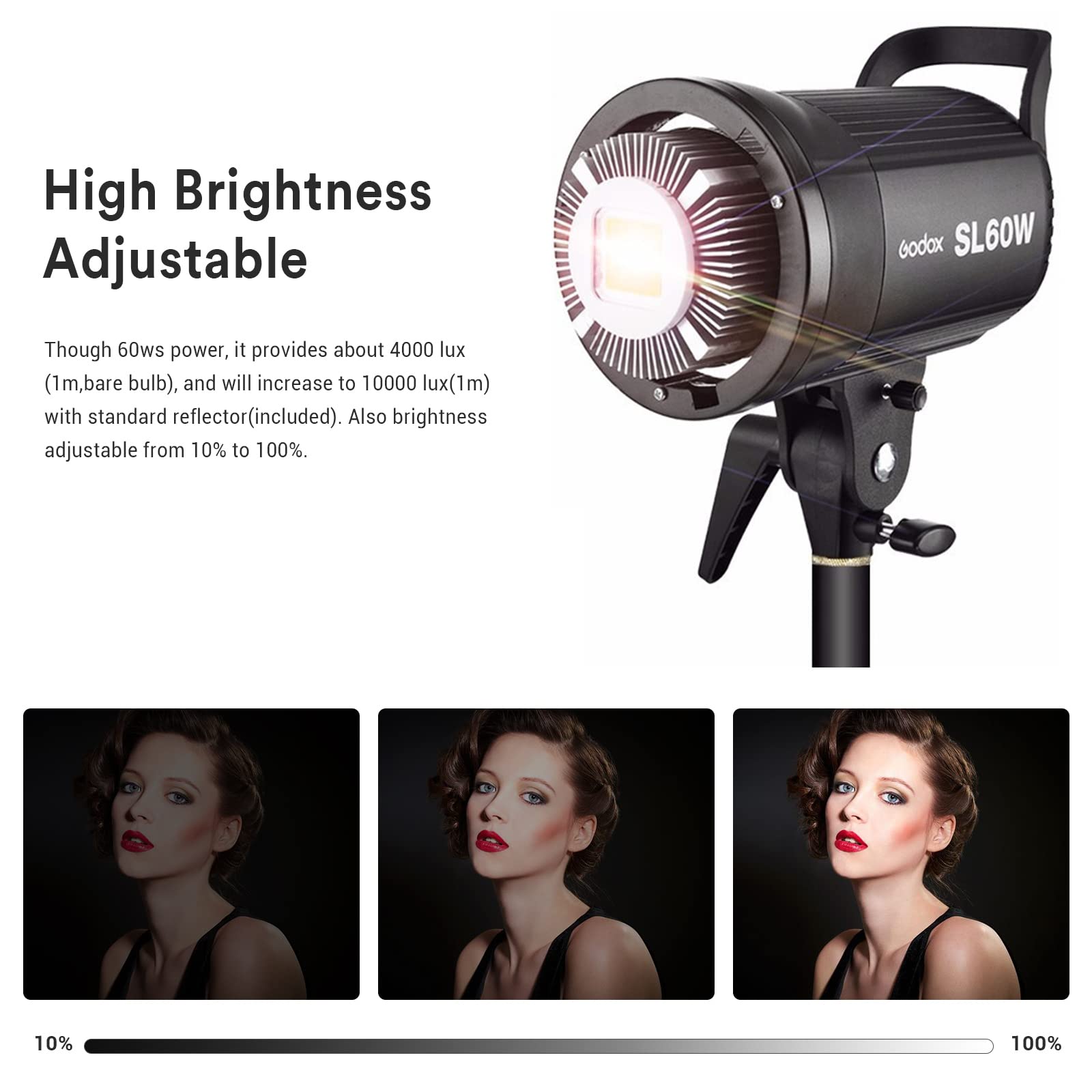 GODOX SL60W LED Video Light Bianco 60W 5600K Luce illuminazione Continuo | CRI95 TLCI90, Bowens Mount, SL-60W Luce per Live Streaming, Studio Fotografico Fotografia, Registrazioni Video