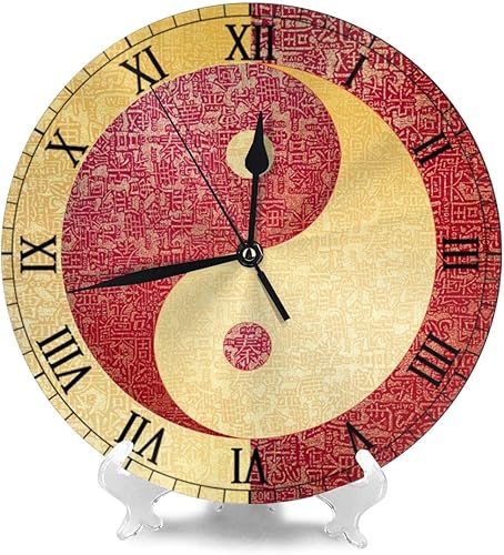 Miniatura 2 de KiuLoam Yin Yang Reloj de pared redondo chino vintage silencioso sin tictac funciona con pilas, fácil de leer para estudiantes, oficina, escuela,