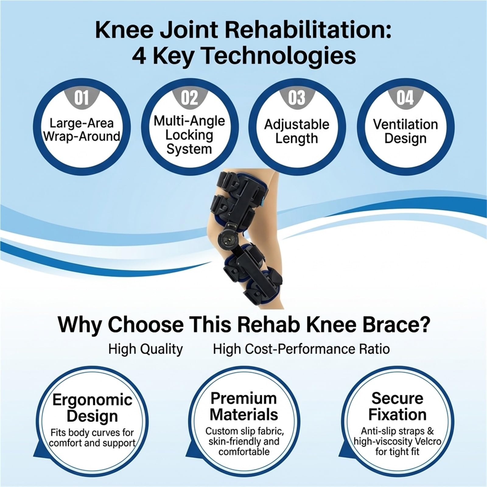 Tutore Ginocchio Articolato Regolabile ROM Supporto Ortopedico Post Operatorio Stabilizzatore perLegamenti ACL MCL Menisco Osteoartrite e Riabilitazione Ginocchiera Posturale Ambidestra