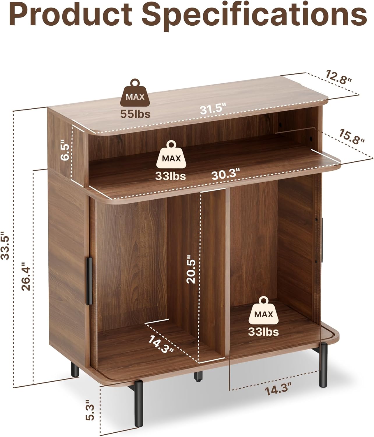 SUNCOZE Buffet Sideboard Cabinet with Big Storage Space, Fluted Coffee Bar Cabinet with Shelves, Modern Wood Console Cabinet for Kitchen, Entryway & Living Room (Walnut)