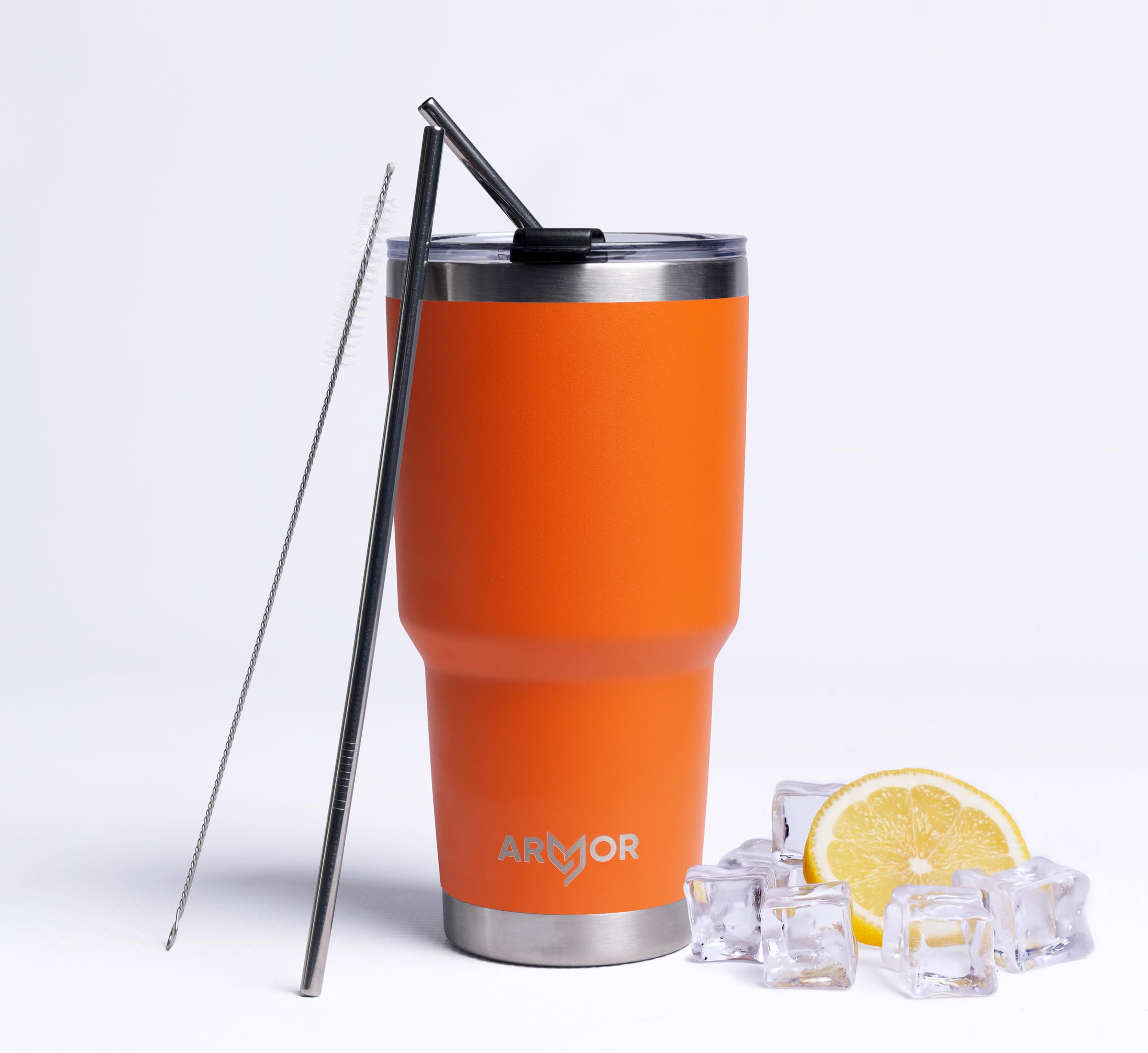 Product Armor 30 oz 900 ml Stainless Steel Insulated Tumbler (Lava Orange) – Double Wall Vacuum Cup with Spill-Proof Lid – Hot & Cold Travel Mug for Coffee, Water & Iced Drinks