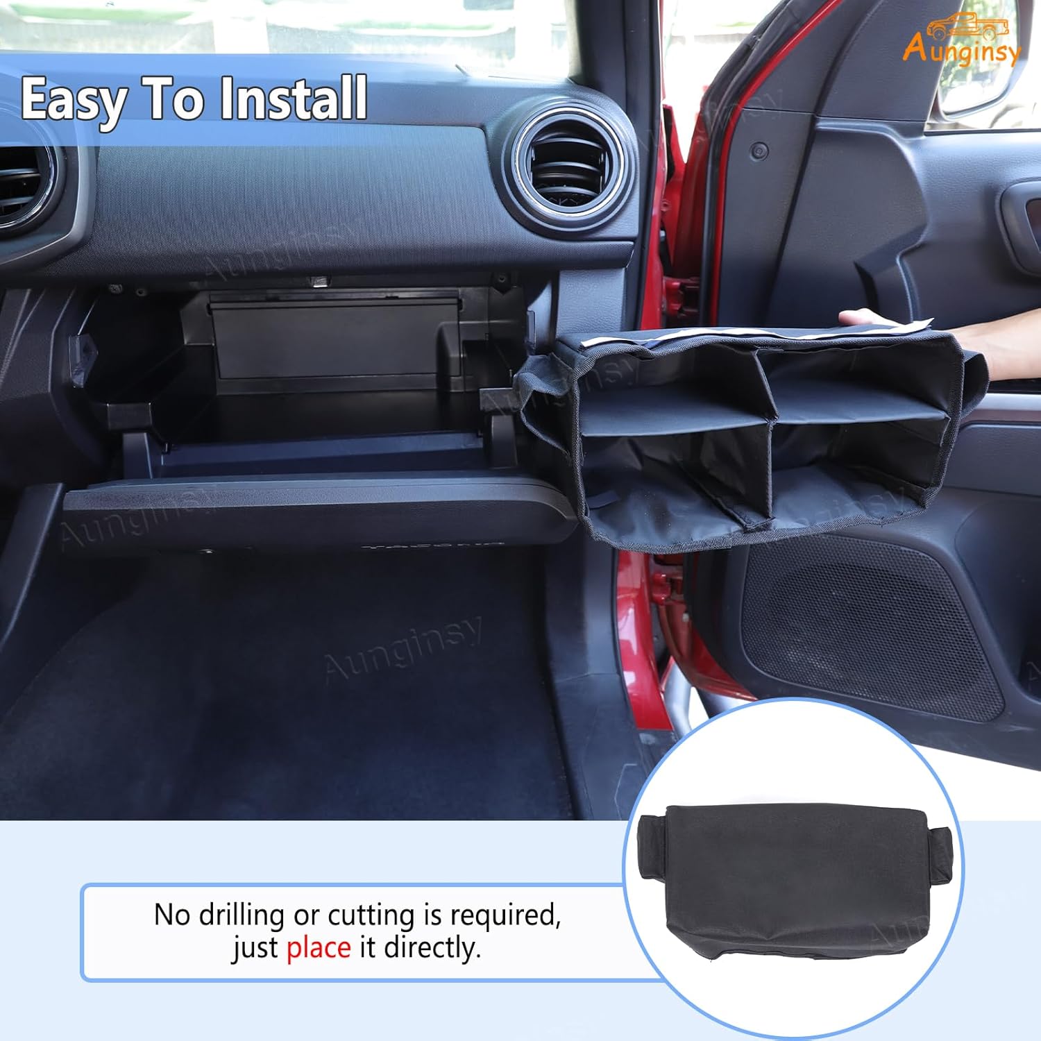 Aunginsy Center Console Glove Box Divider Organizer Compatible with Toyota Tacoma 2016-2023 Passenger Side Glove Divider Box Storage Bag Compartment Partition Insert Tray Secondary Storage Accessories