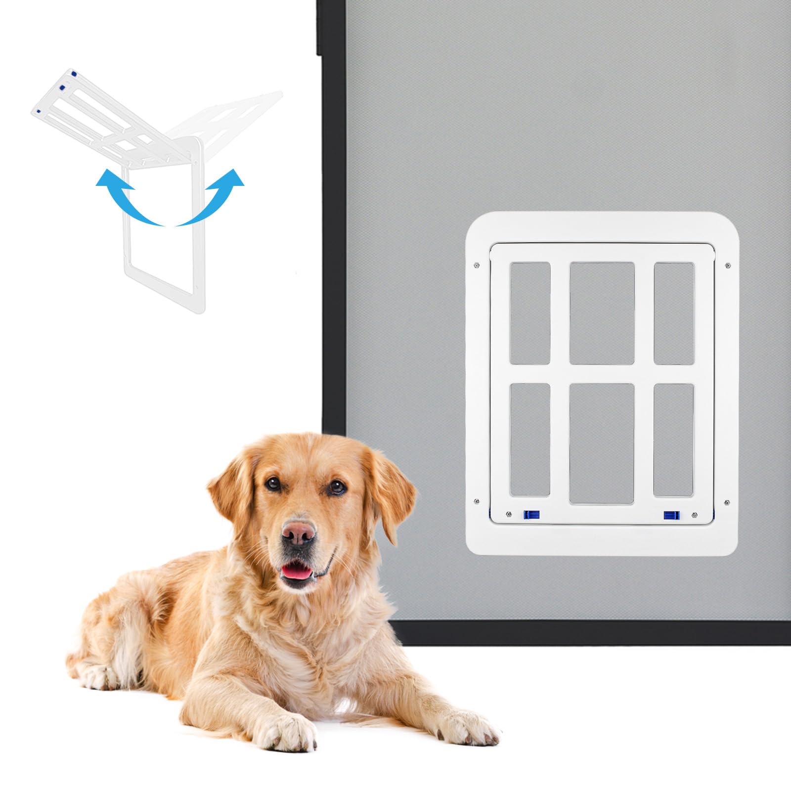 Puerta para perros para mosquitera, cierre automático, para perros grandes, con cierre, adecuada para perros medianos y grandes, color blanco