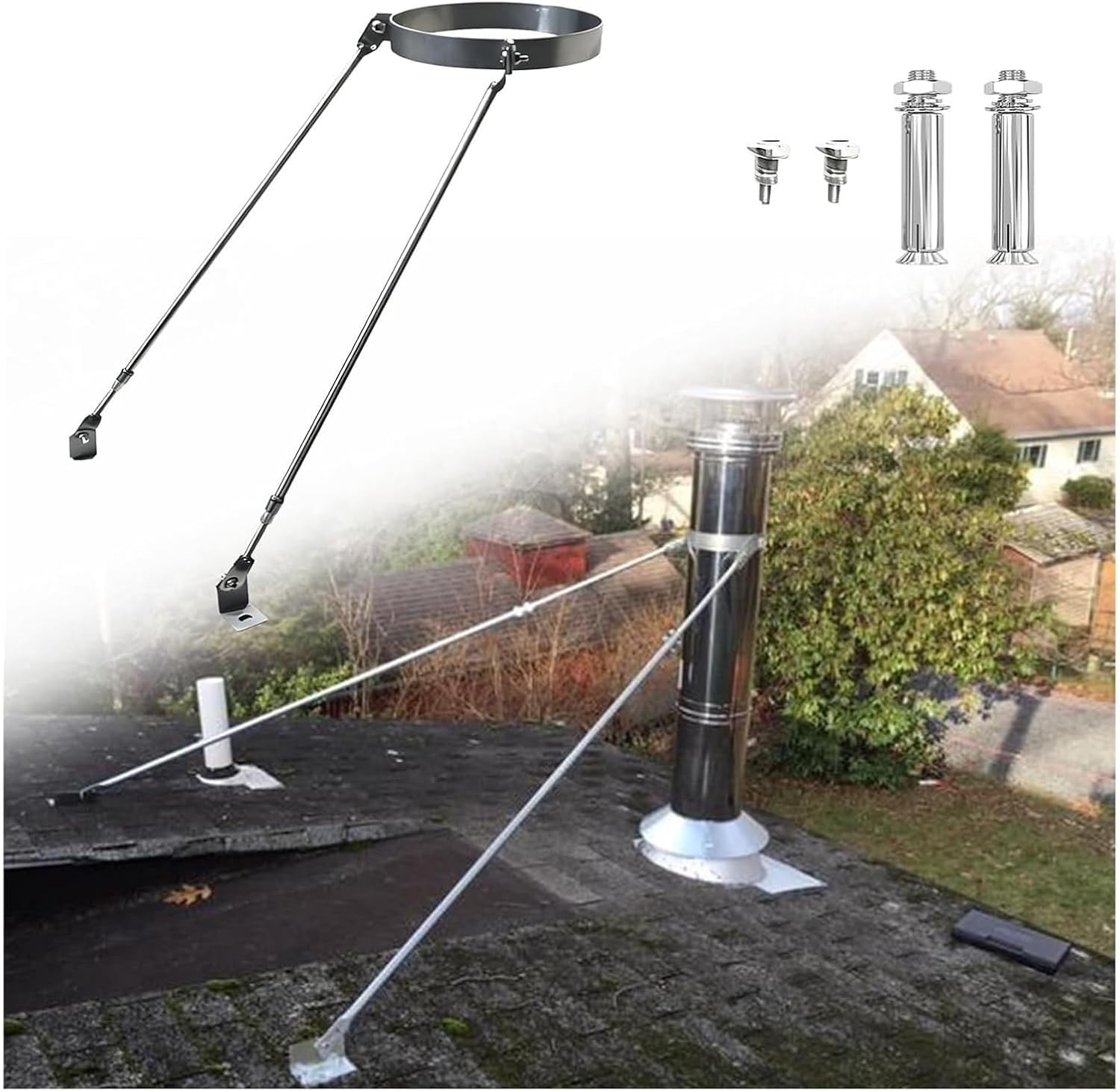 Pipe Supports,Chimney Roof, Wood Burning Stove Pipe Roof Brace inch Diameter Ventilation/Drainage Tube Round Holder(Hoop Dia 145mm(5 11/16"))