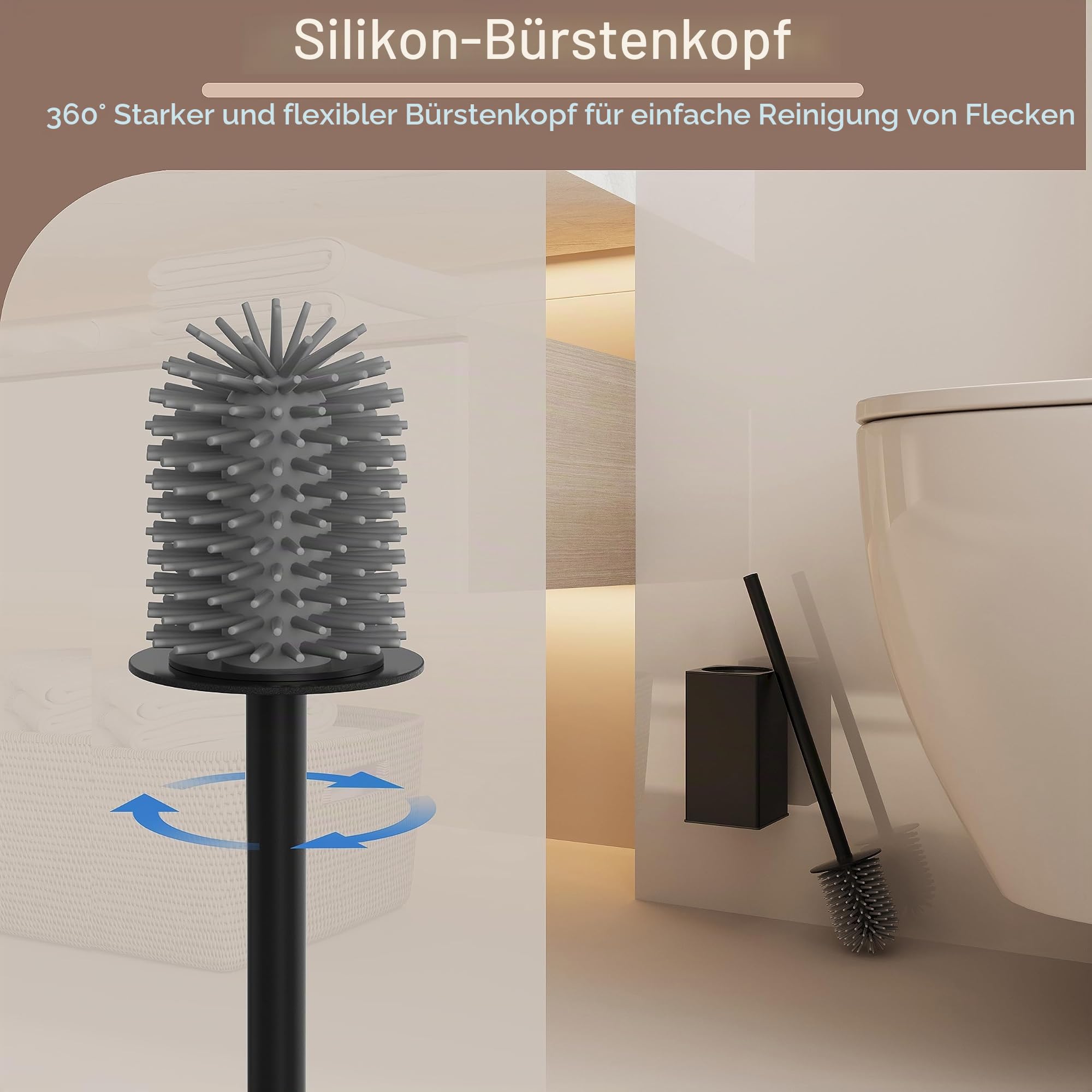 bgl WC-Bürstenhalter zur Wandmontage, 2 Stück Verpackt, Matt Schwarz Toilettenbürste, Metall