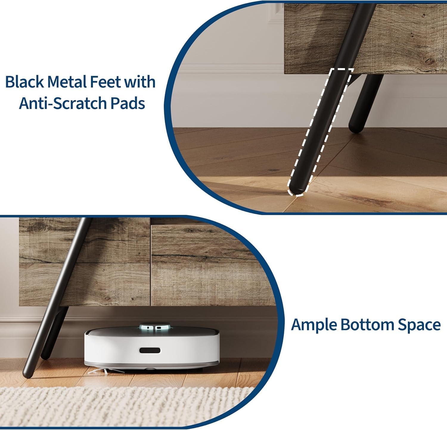 47" Modern TV Stand for Living Room, Wood Entertainment Center with 2 Drawers, Side Open Shelves & U-Shaped Metal Base, Fits TVs up to 65 inches, Ideal for Bedroom, Apartment, Oak - Image 3