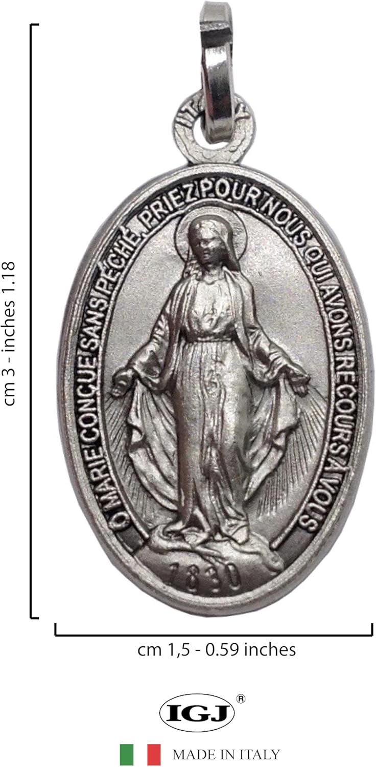 I G J 925 STERLING SILVER THE MIRACULOUS MEDAL - THE ORIGINAL ONE - 100% MADE IN ITALY - THE PATRON SAINTS MEDALS