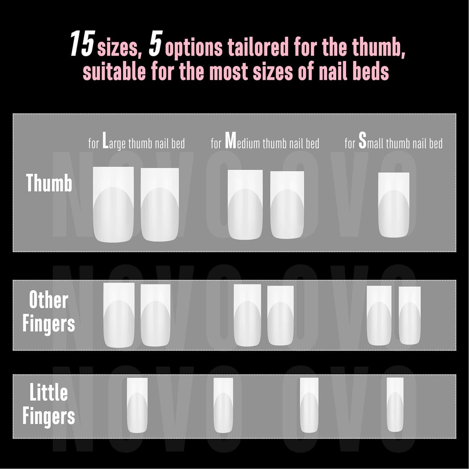 NOVO OVO Medium Square French Tip Nail Tips, Extra Thick Soft Gel Tips Full Cover, 180Pcs Milky White Pre-Etched False Nails (Need Builder Glue Gel & Top Coat), 15 Sizes Press on Nail Extension Kit