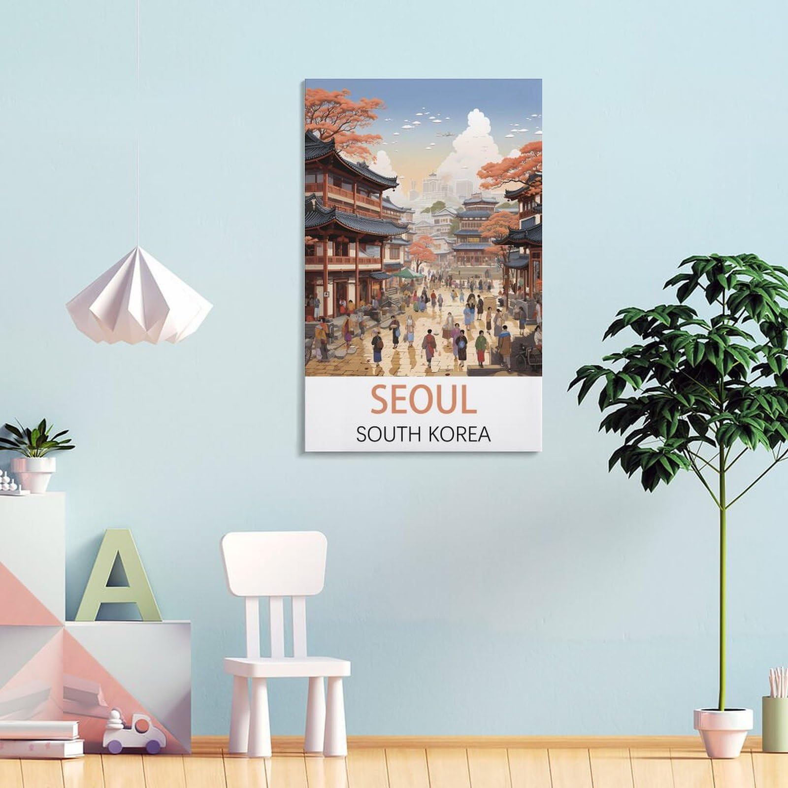 Poster Vintage De Voyage Séoul Corée Du Sud Gyeongb Impression Sur Toile Pour Bureau, Famille, Chambre à Coucher, Décoration Murale, 30 X 45 Cm, Sans Cadre