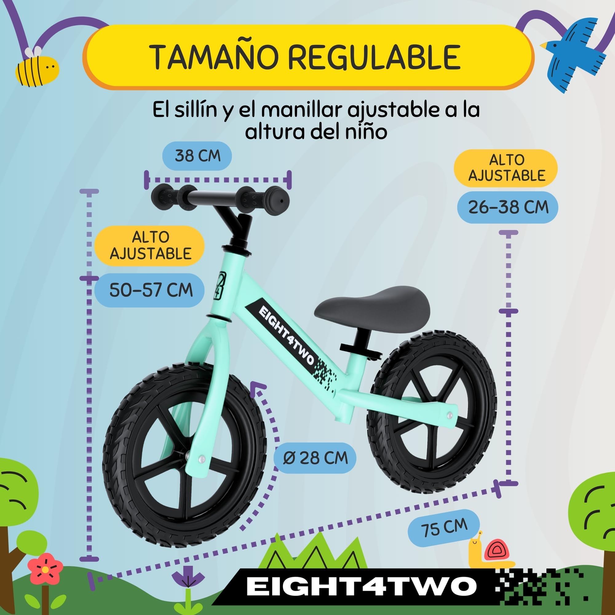 EIGHT4TWO Bicicleta sin Pedales para niño 2, 3, 4 y 5 años - Bici sin Pedales Ideal para Equilibrio - Juguetes para niños de 2, 3, 4 y 5 años.
