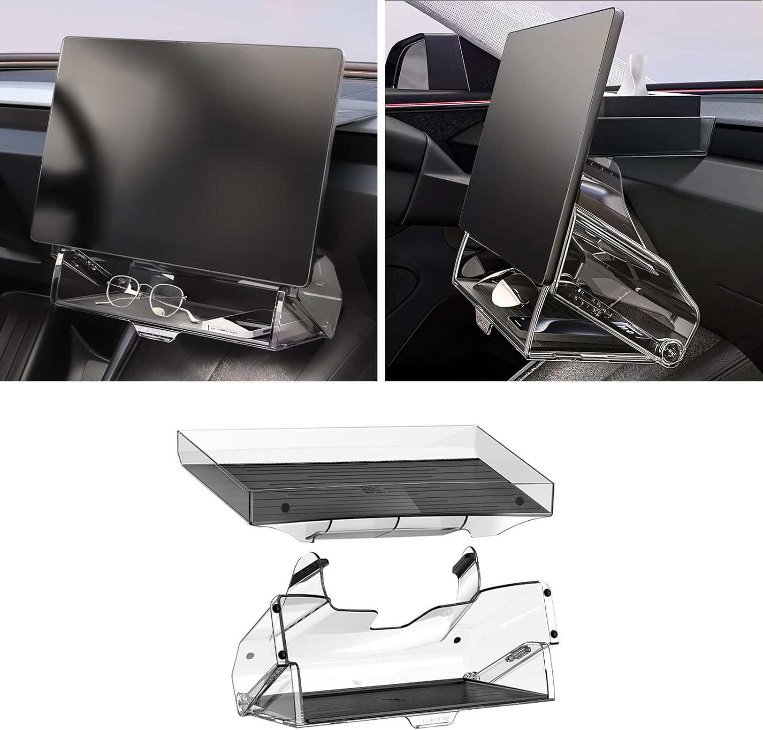 YONZEE Under Screen Storage for Tesla Model Y Juniper & Model 3 Highland 2025-2024,Magnetic Hideable Center Console Organizer Tray,Easy Install
