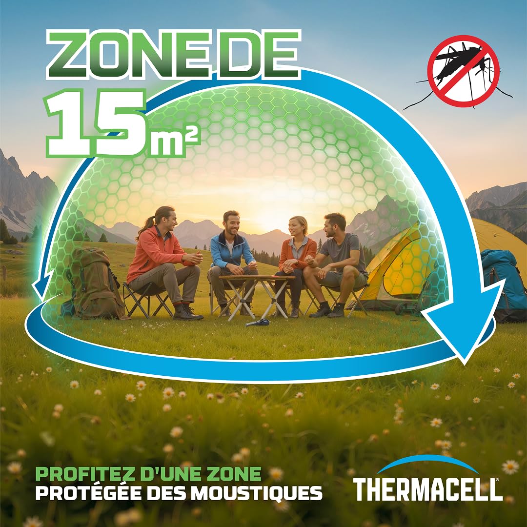 THERMACELL Diffuseur Anti Moustiques Portable Nomade - 15m² - 12h - Vert | Répulsif - Inodore - 1 Cartouche Gaz + 3 Plaquettes - THNATNOMADVERT