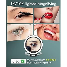 FASCINATE Magnifying Mirror 10X 1X Double Sided Magnification Makeup Vanity Mirror Rechargeable Lighted Mirror with 3 Color Setting Adjustable Rotation LED Vanity Desk Mirror