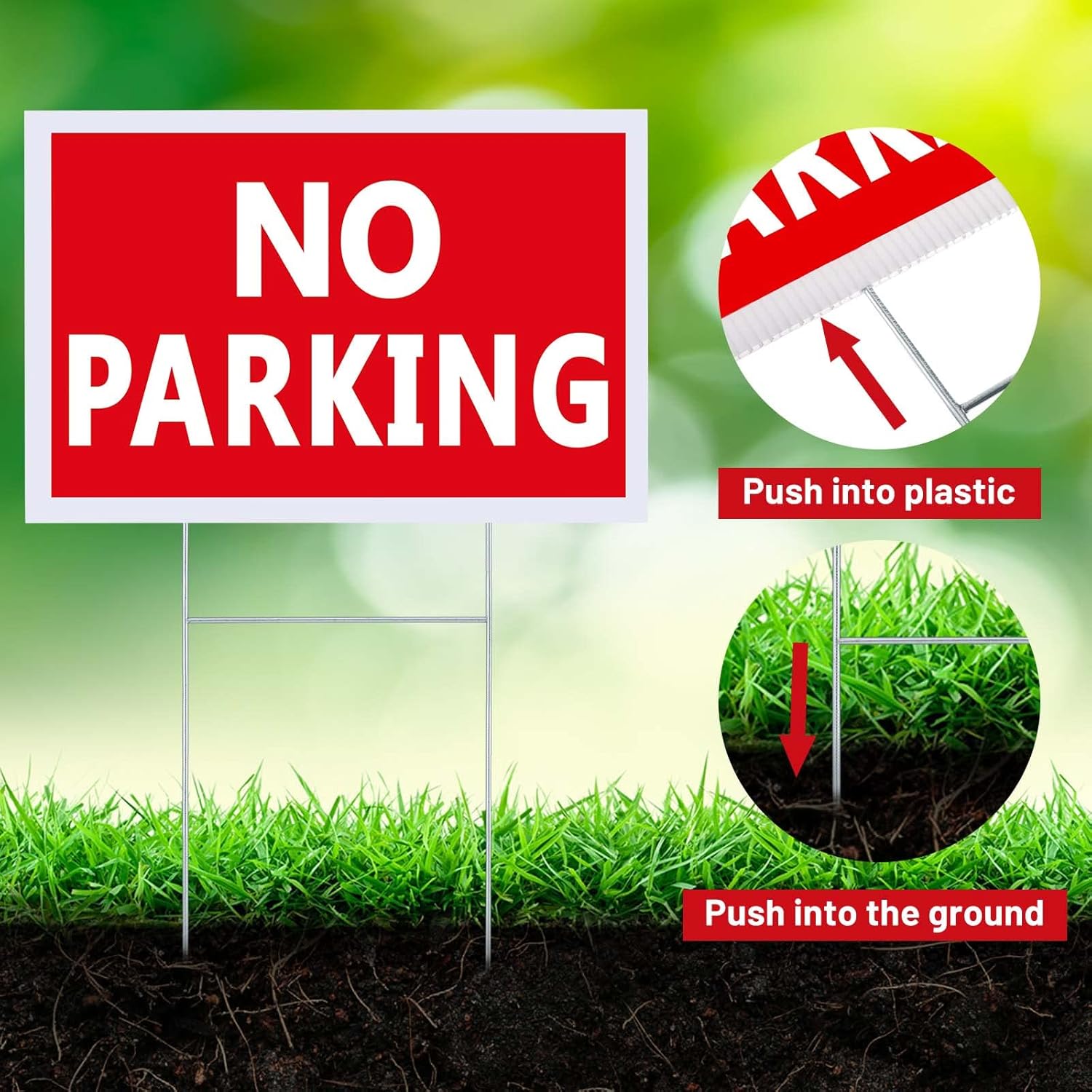 Blulu 16 Pcs No Parking Signs with Stakes 12 x 8 Inch Double Sided No Parking Yard Signs Waterproof Weather Resistant Plastic for Driveways Outdoor Grass Lawn(White Letter, Red Background)