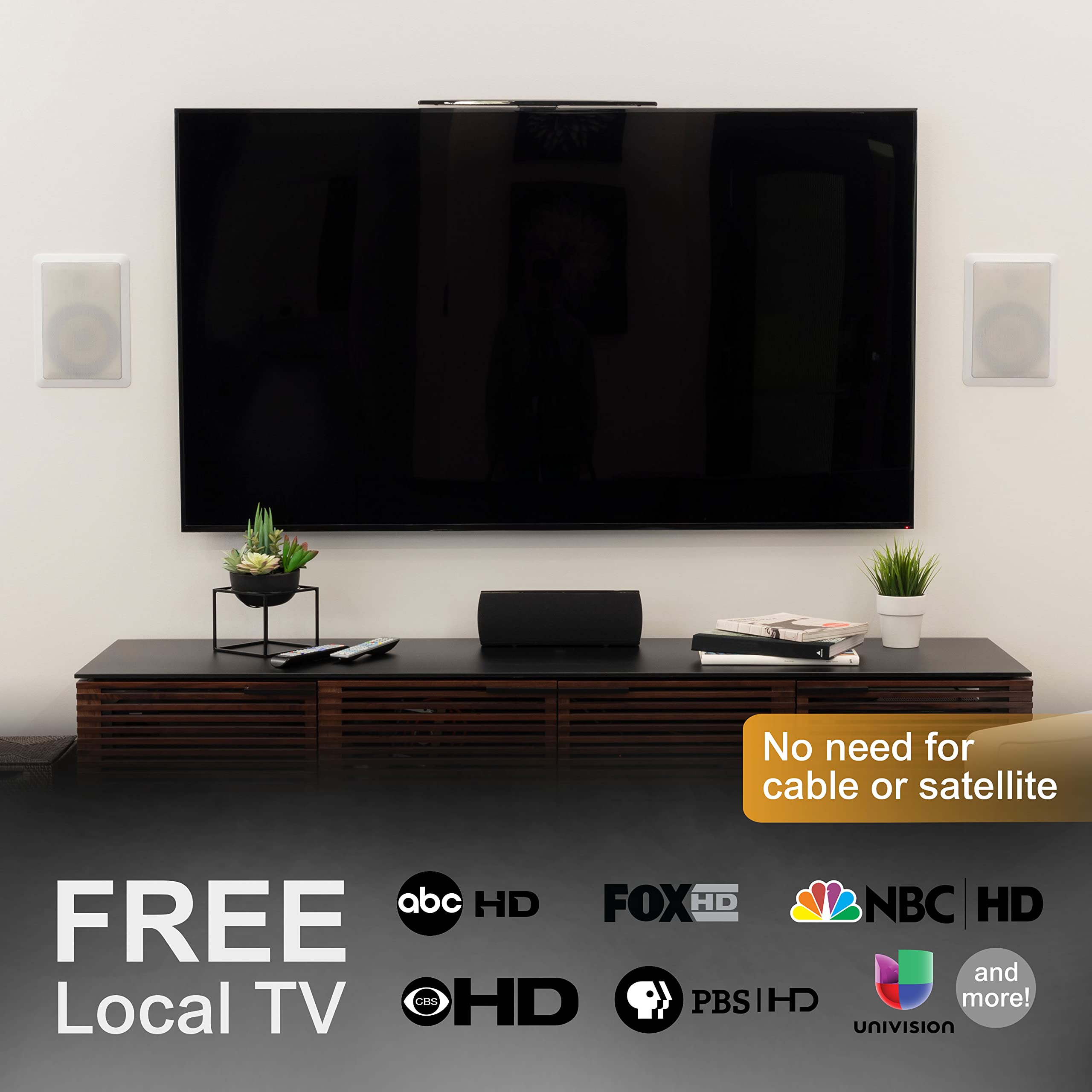GE LED Enlighten HD 70947 Antenne TV HD à rétroéclairage RVB 4K 1080p numérique HDTV VHF UHF, antenne TV pour Smart TV, antenne TV Longue portée en intérieur