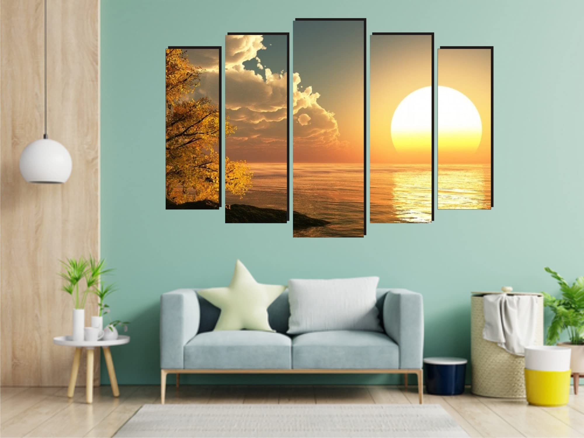 Madhuban Decor Beautifull Sunset with Ocean View Wall Sticker (Multicolor PVC Vinyl)