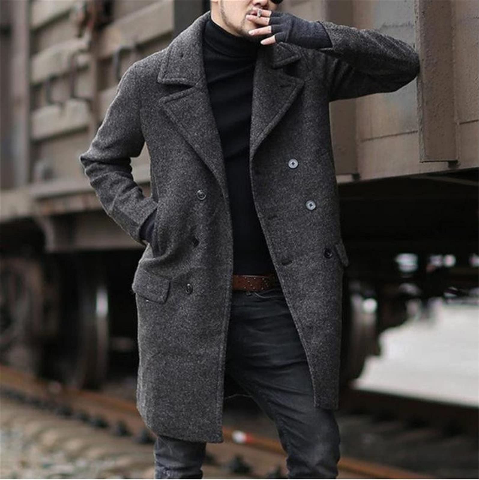 Soprabito Uomo Parka Impermeabile Vintage Trench Classico Business Taglie Forti Giacca a Vento Cappotto di Lana Invernale Autunno Elegante Doppiopetto Slim Fit Lungo