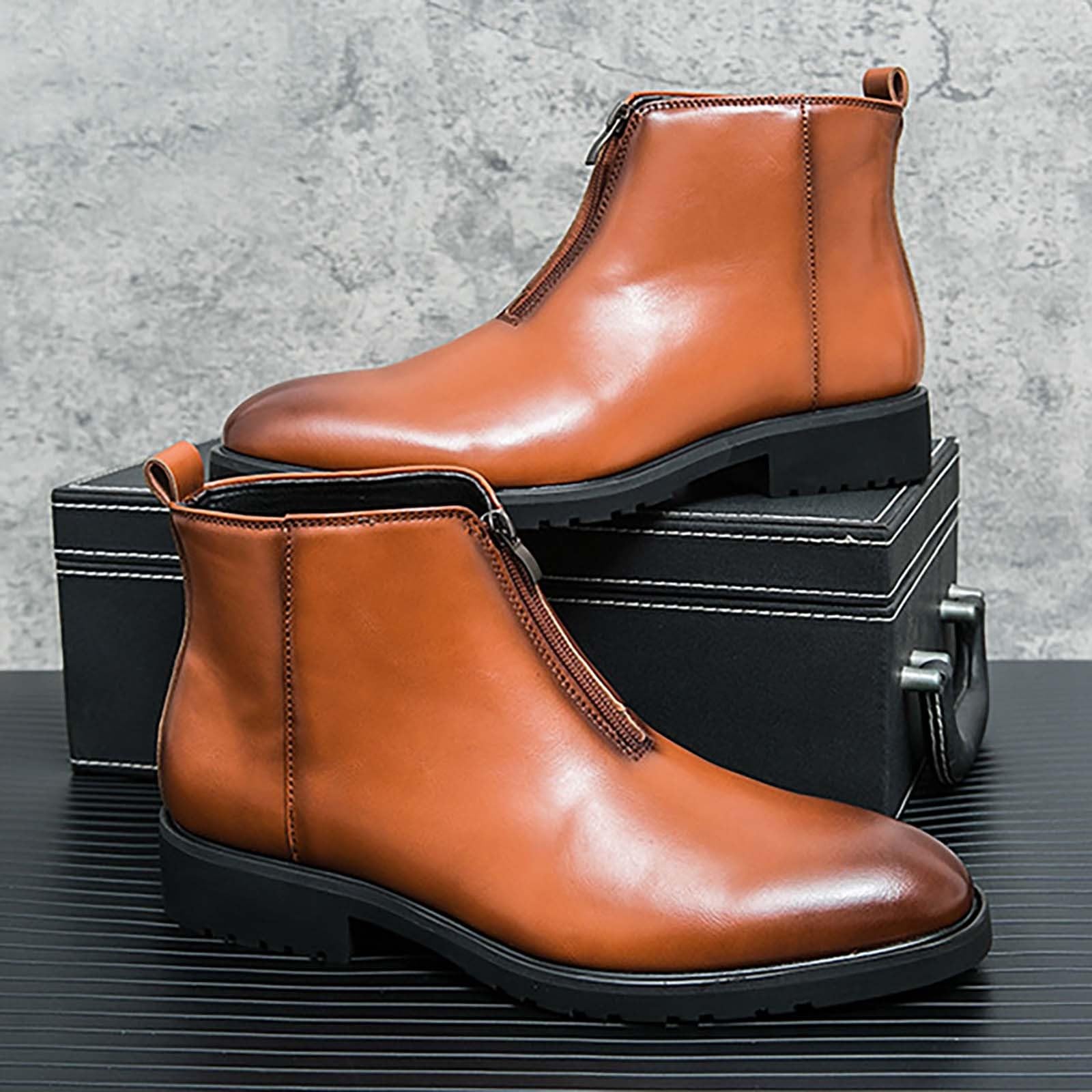 Stivaletti da uomo impermeabili con chiusura lampo, antiscivolo, eleganti, da trekking, per il tempo libero, vintage, per l'autunno, per attività all'aperto