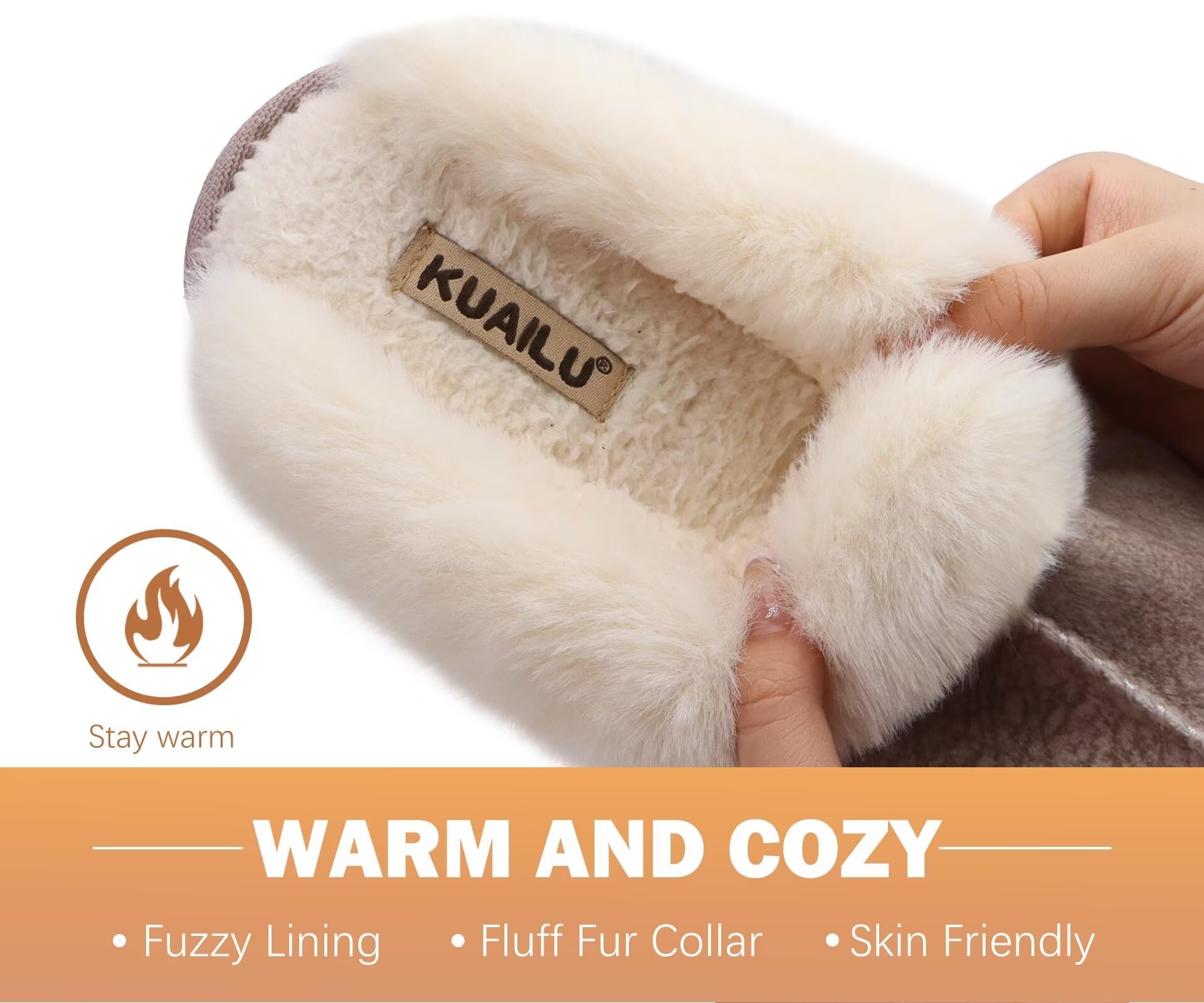 KuaiLu Pantofole Donna Invernali Pelose Pelle Chiuse Ciabatte Casa Calde Peluche Pelo Foderata Babbucce Comode Memory Foam Slippers Antiscivolo Suola Scarpe Nero 36