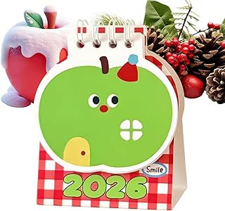 2026 デスクカレンダー - 9.8x8.2x4cm マンスリーデスクカレンダー、2026 フルーツかわいい卓上プランナー グレゴリオ暦の日付付き ホームスタジオ 学校 教室 寮 研究 仕事 教師 大人 子供 ティーン用