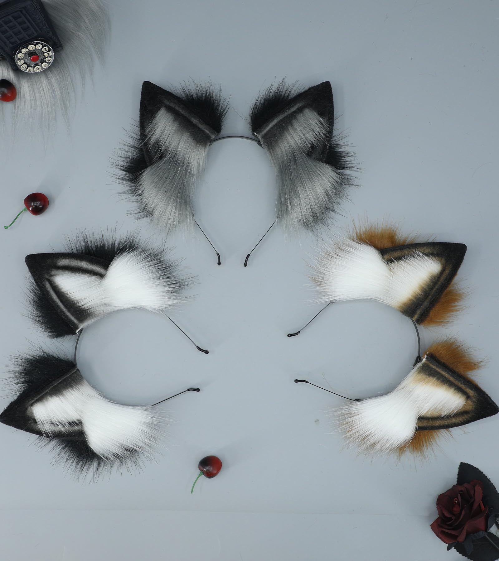 Diadema de orejas de gato de zorro, orejas de lobo, para Halloween, cosplay, Hairbnad hecha a mano, accesorios de cabeza de animal para mujeres y hombres