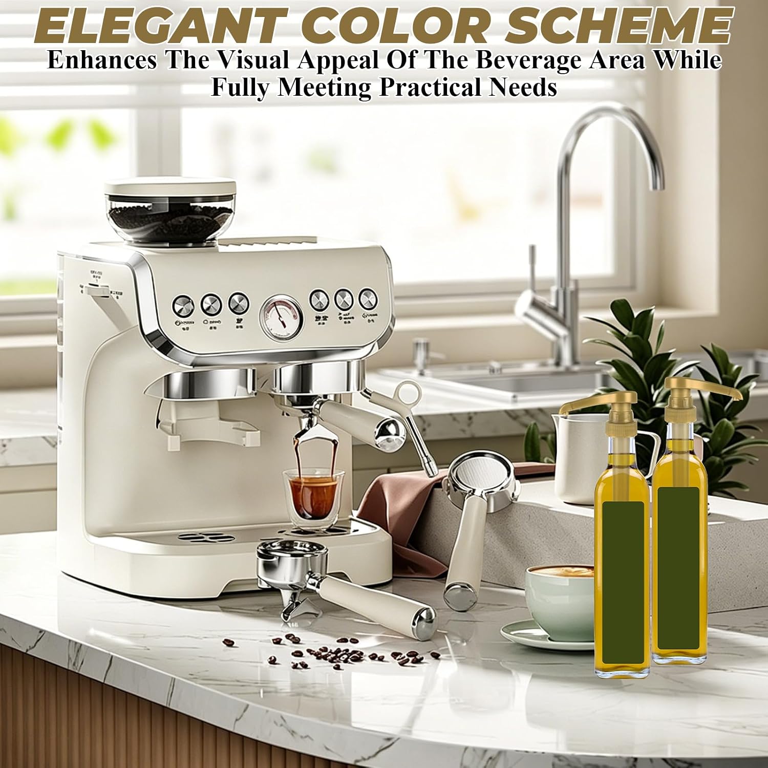 ASelected 30-Piece Set Syrup Pump and Coffee Syrup Pump, Gold Dispenser with 7.5-Inch Tubes, for Syrup Bottles for Coffee Bar, Syrup Pump Dispenser Kit