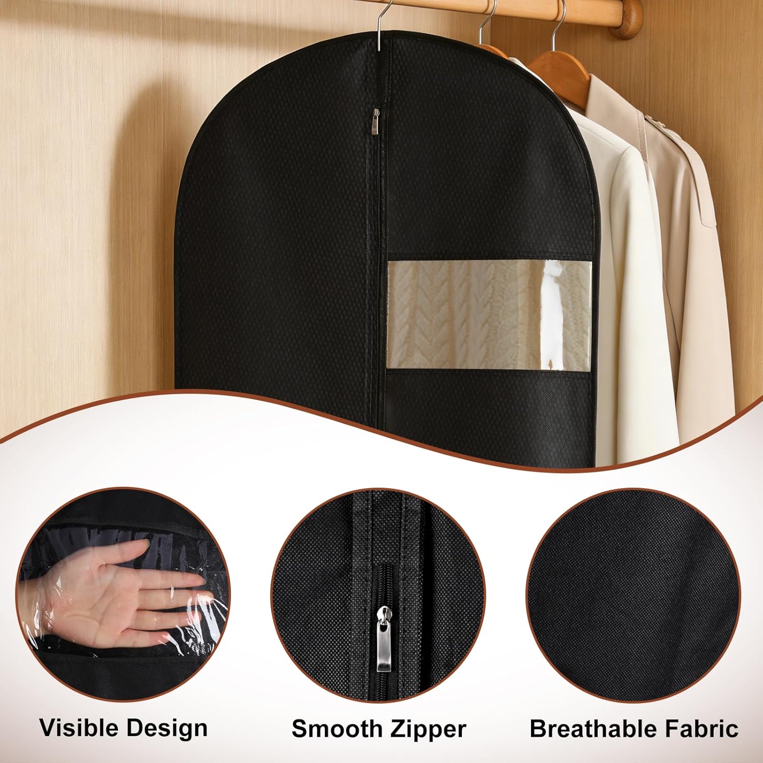 Guirnd Hanging Garment Bag, 45 Inch Black Garment Covers with Zipper, Garment Covers for Storage and Travel, Hanging Clothes Cover Dress Suit Bag for Clothes, Coats, Jackets(2 Packs) - Image 4