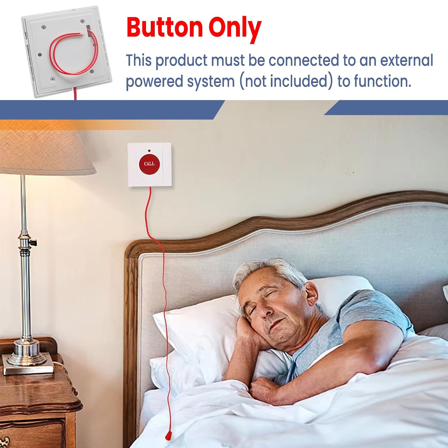 Wall-Mounted Emergency Call Button with Pull Cord - Elderly SOS Alert System for Home Care, Patient Minitering, Nurse Call Button for Disabled & Bedridden, 5Pcs