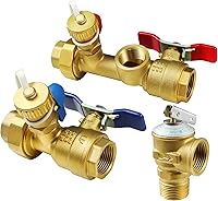 Vista 1 de 3/4 Inch IPS Isolator Tankless Water Heater Service Valve Kit with Pressure Relief Valve, Clean Brass, 3/4 Inch Service Installation Valve for