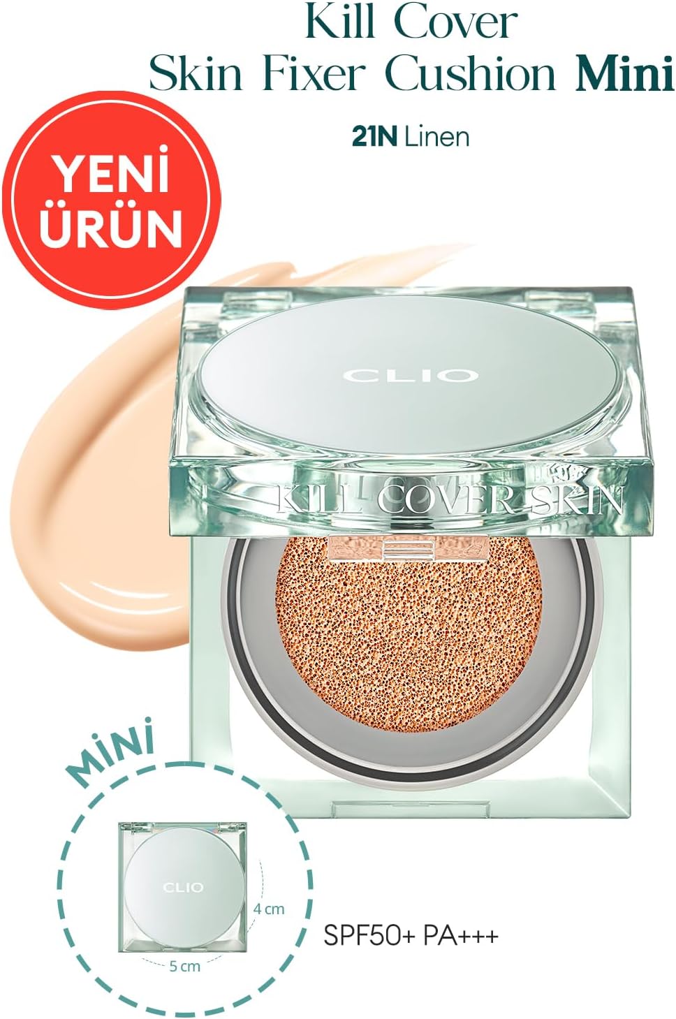 CLIO, Kalıcı Mat Mini Boy Cushion Kill Cover Skin Fixer Cushion Mini (21N Linen) SPF50+ PA+++