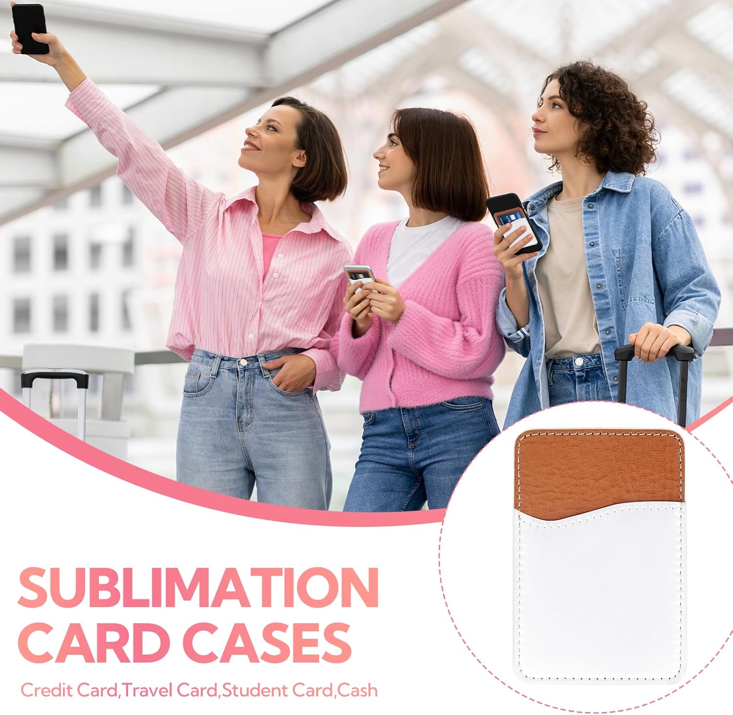 VZZNN 24 Pack Sublimation Blank Phone Wallet, PU Leather Phone Card Holder, Stick On Credit Card Holder for Most Cell Phones