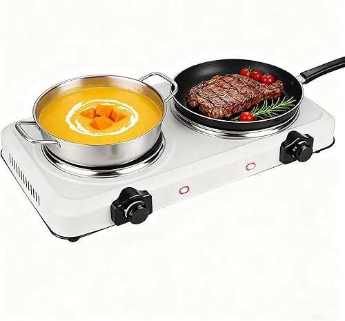 Estufa eléctrica dual de 1800 W, quemador dual infrarrojo, placas calientes portátiles de vidrio doble encimera encimera encimera estufa temperatura