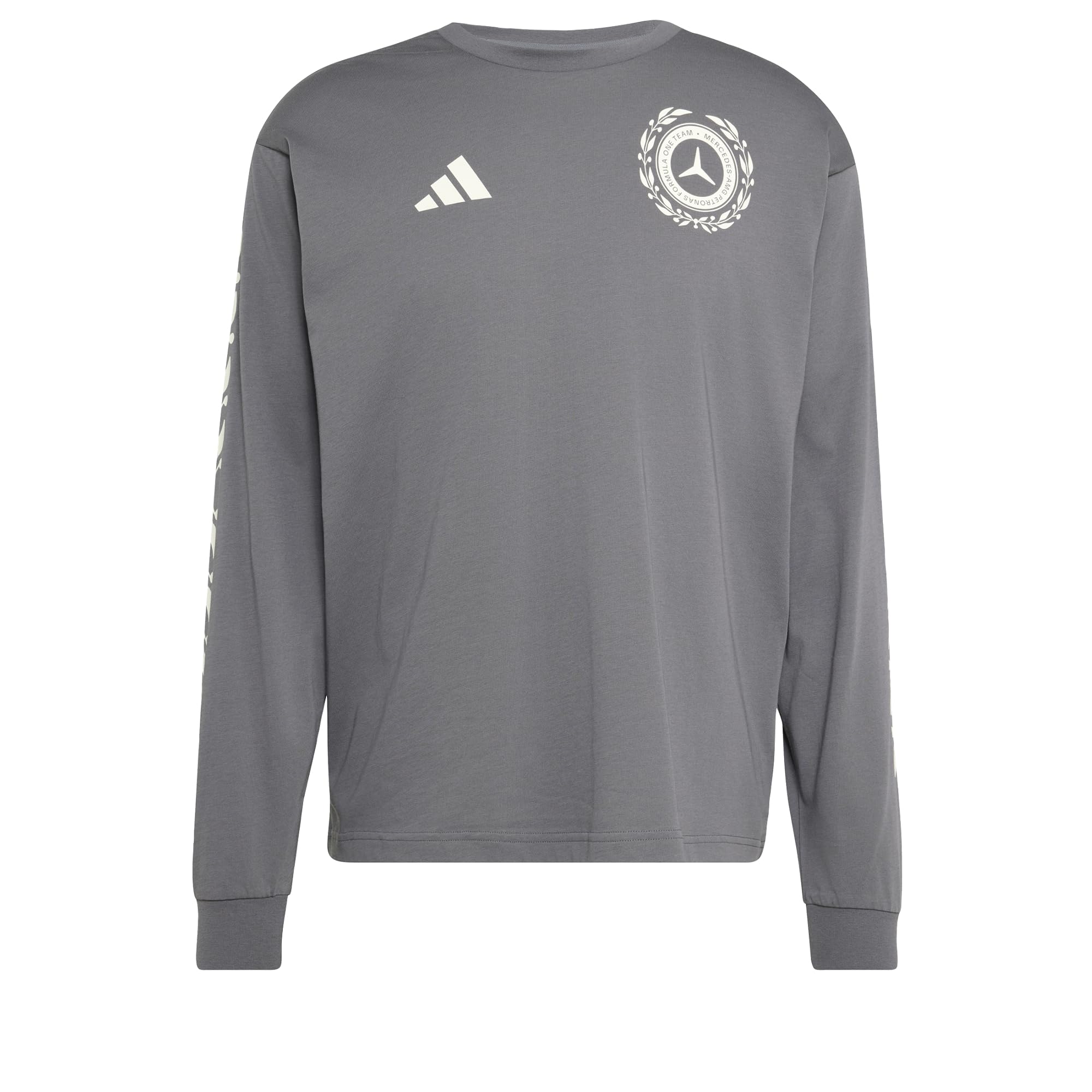 adidas Unisex Mercedes - Amg Petronas Formula 1 Team Silver Arrows Longsleeve Shirt, Granite/Off White, XS