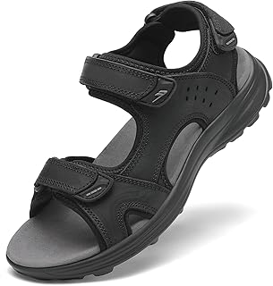 FLARUT Hommes Sandales d'été Chaussures de randonnée Trekking Outdoor Sport Cuir Plage Orteils Ouverts Sportives Décontractées
