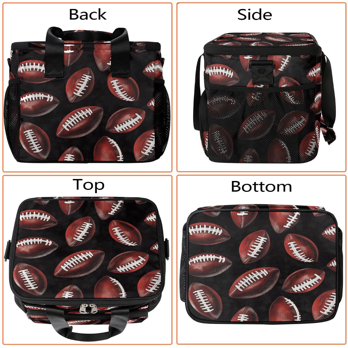 Mexpekil Borsa termica riutilizzabile a prova di perdite per il pranzo a forma di pallone da football americano, picnic, borsa termica per donne, uomini, lavoro, campeggio, spiaggia, ufficio, 24