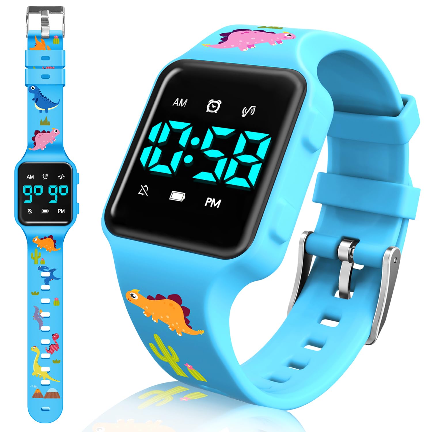 Potty Training Watch for Toddler with Countdown, Alarms, Music or Vibration Alerts - Waterproof Toddler Toilet Trainer for Boys & Girls Ages 2-9, 2-Blue-DinosaurWorld, Digital