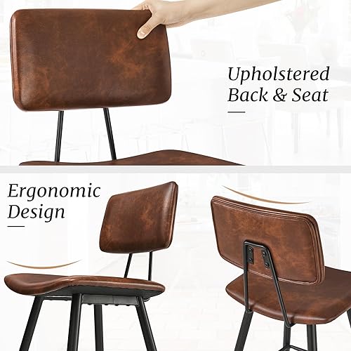 Miniatura 36 de Juego de 2 taburetes de bar de altura de mostrador de 24.5 pulgadas, taburetes de bar tapizados de piel sintética negra con reposapiés trasero y