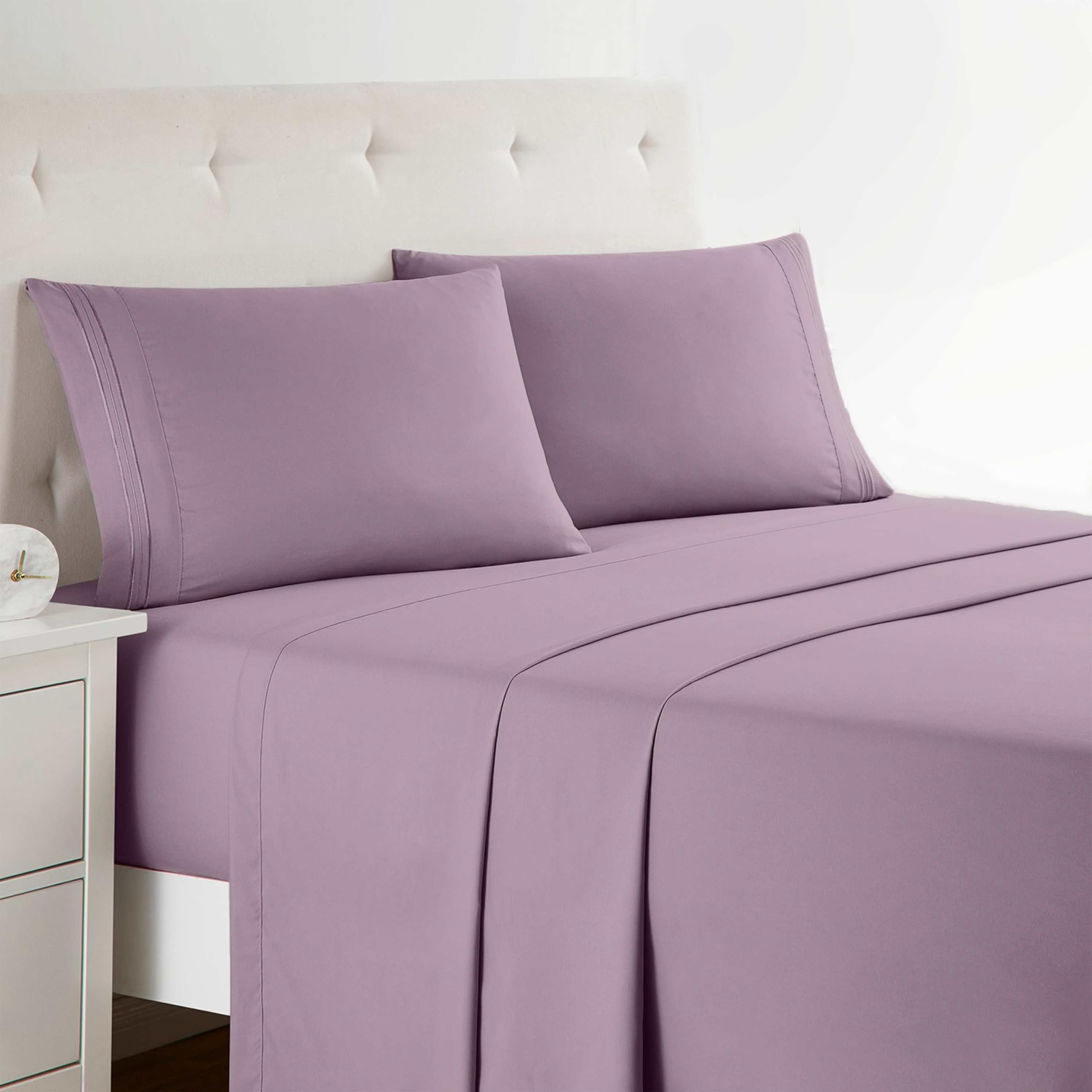 Clara Clark Dusty Purple Bed Sheets, Premier 1800 Series Bed Sheet Set, Deep Pocket, Wrinkle, Fade, Stain Resistant, Luxury Soft Bedding Sheets & Pillowcases, King,