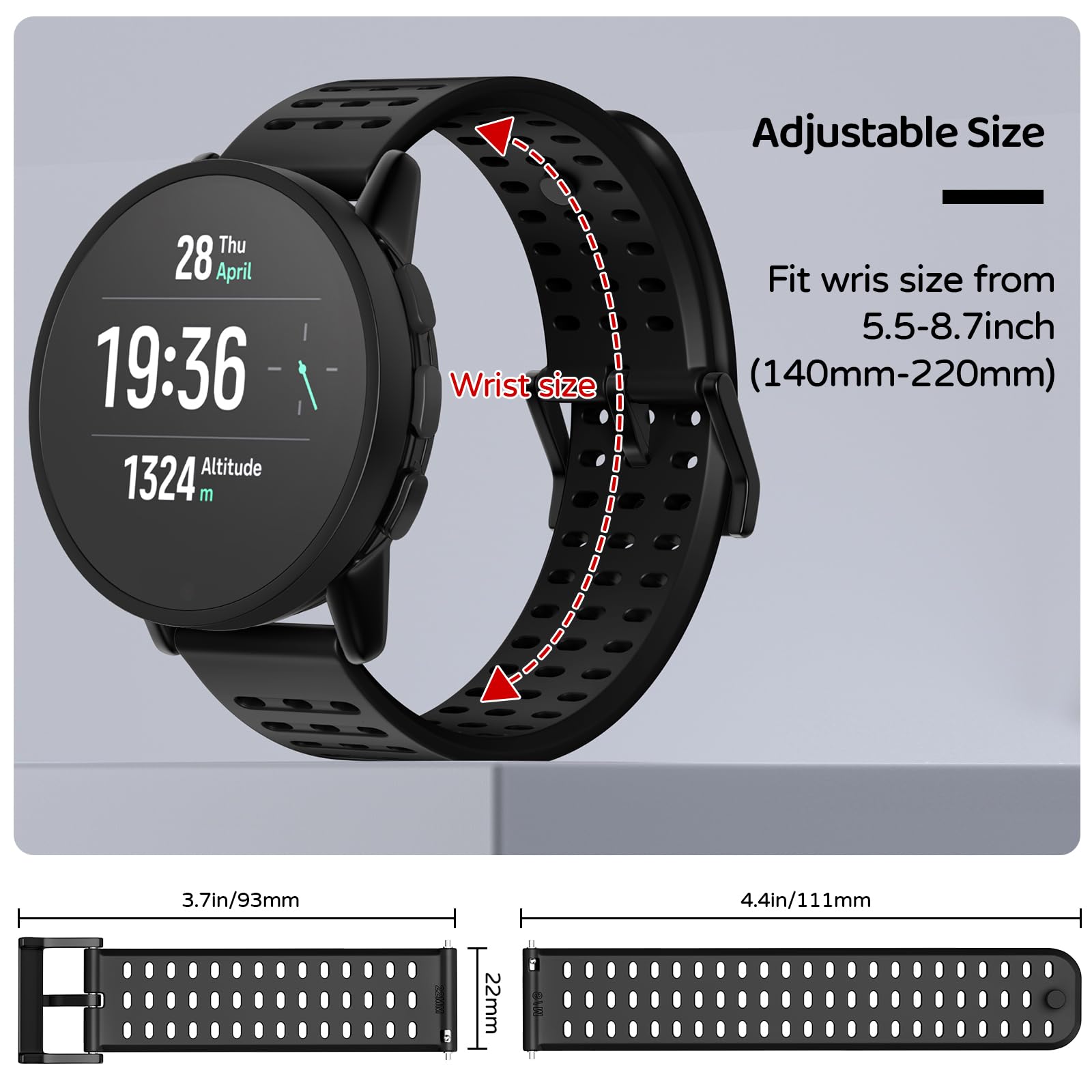 Silikon-Armband 22 Mm Mit Schnellverschluss – Für Suunto 9 Peak/Pro/Race/Vertical & Garmin Venu/Forerunner