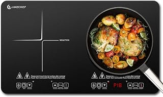 AMZCHEF 1800W Portable Double Induction Cooktop - 2 ETL Burners, 18 Power 20 Temp Levels, 10Hr Timer, Safety Lock