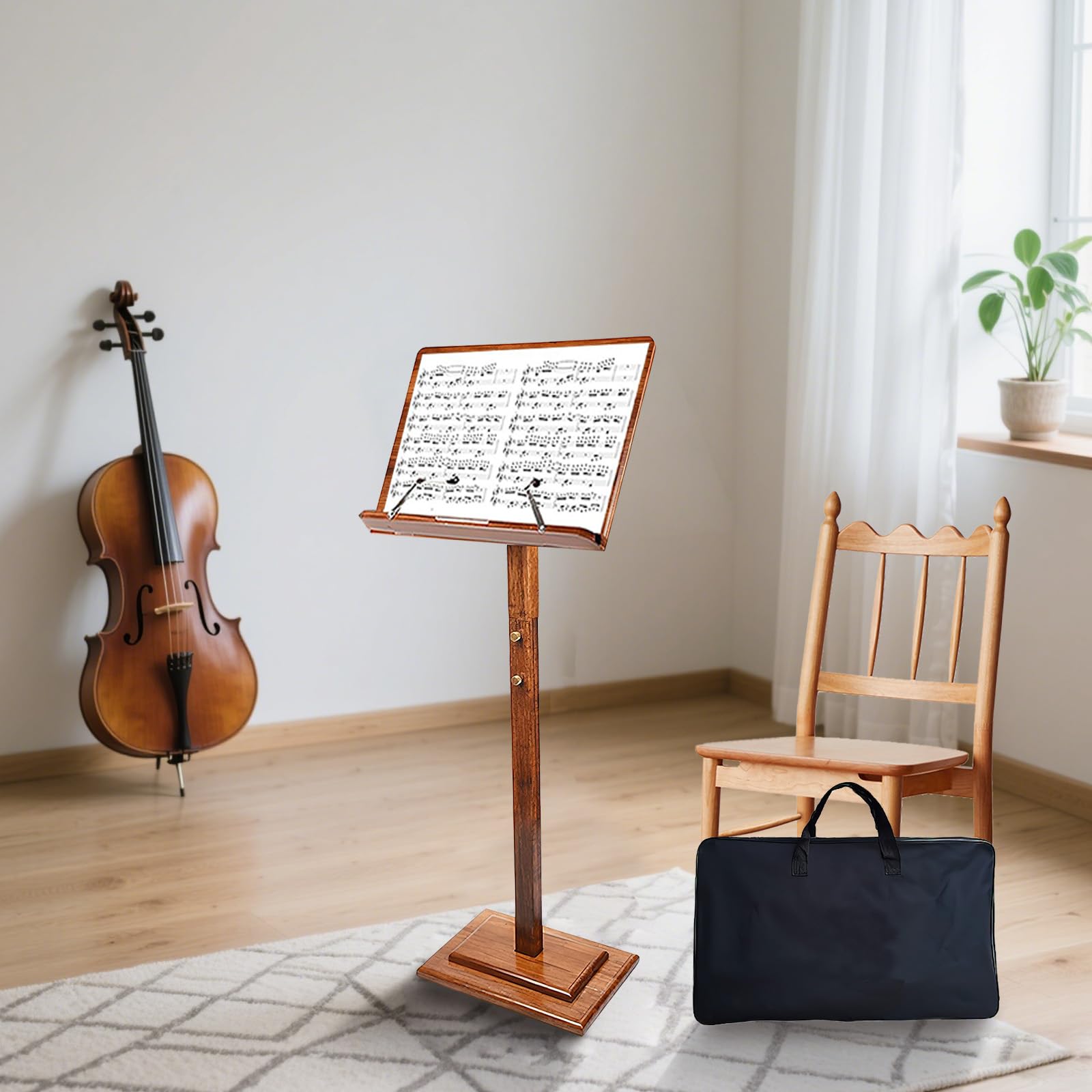 Pupitre en bois pour partitions de musique avec sac de transport, hauteur réglable en bambou, support de livre pour pupitre sur scène pour guitare, violon, piano, concert