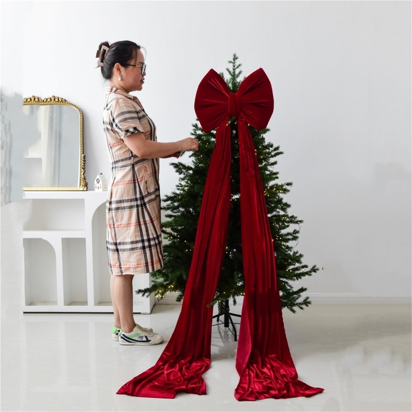 Lazos Arbol Navidad Lazo Grande for la Punta del árbol de Navidad, serpentinas largas, Cintas for Puertas Delanteras, Decoraciones for Exteriores(220cm Wine Red)