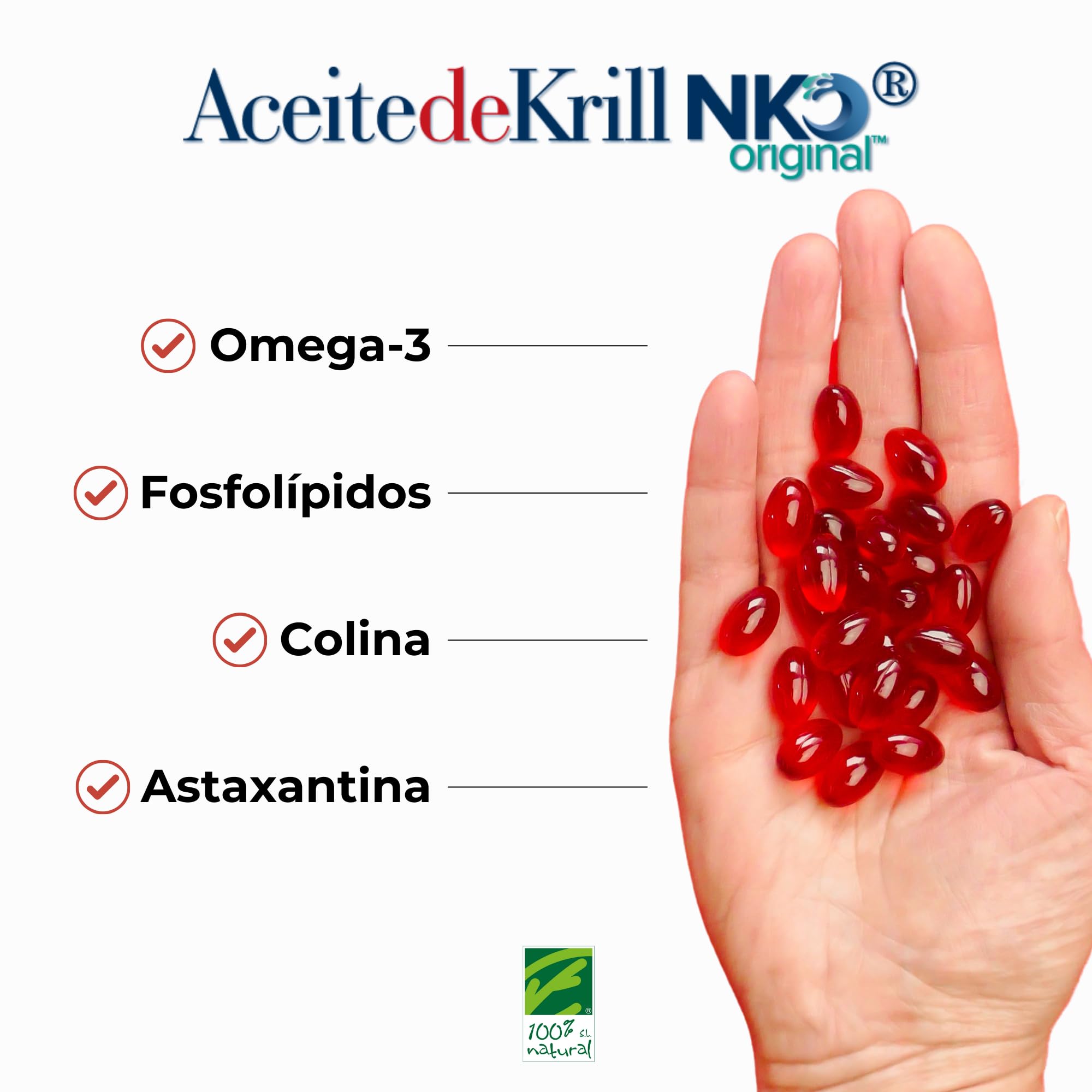 Aceite de Krill Antártico NKO 1000mg - Omega 3 EPA + DHA - 120 Perlas - Con Fosfolípidos, Colina y Astaxantina - 3 Veces Más Biodisponibilidad que Aceite de Pescado - Extracción en Frío - 100% Natural
